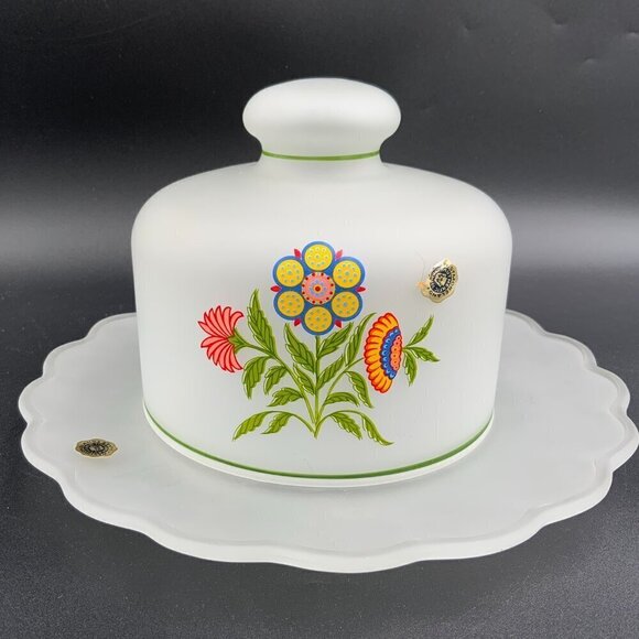 Westmoreland Other - Vtg Westmoreland White Satin Glass Cloche Cheese Dome & Plate Andrea West Flower